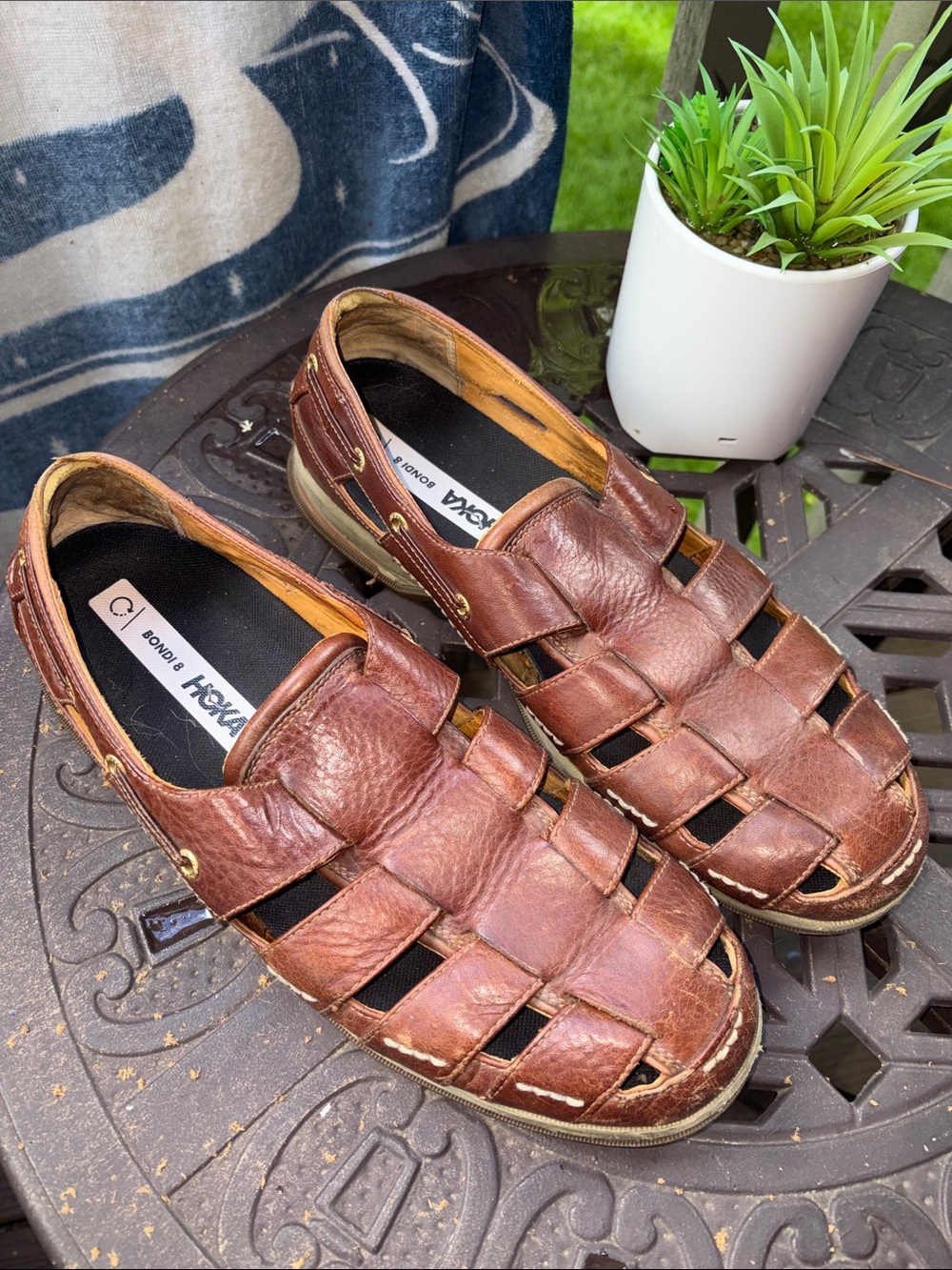 SPERRY TOPSIDERS GOLD CUP x HOKA 11.5 Men's Brown Leather Fisherman Sandals